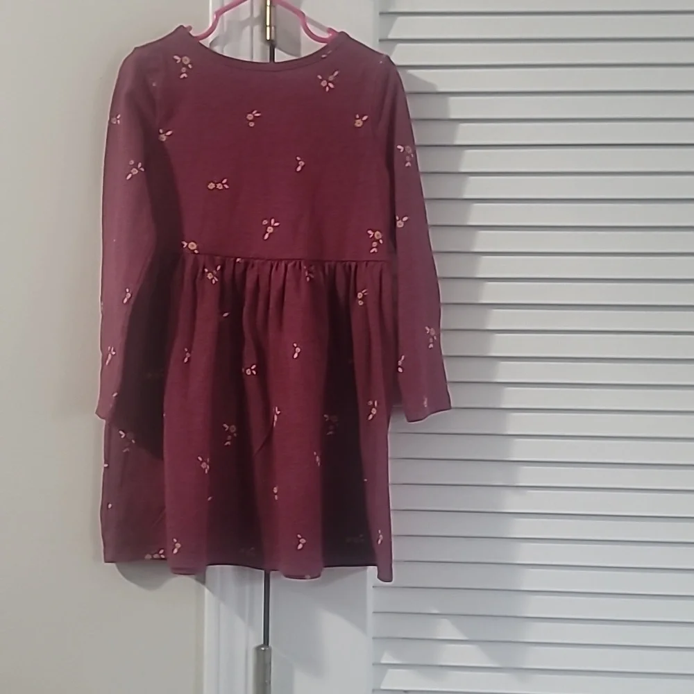 Girls' Long Sleeve Burgundy Floral Knit Dress
